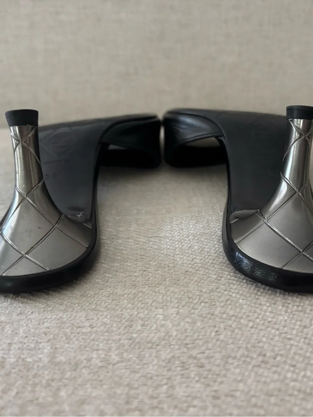 Chanel Black Camellia Mules